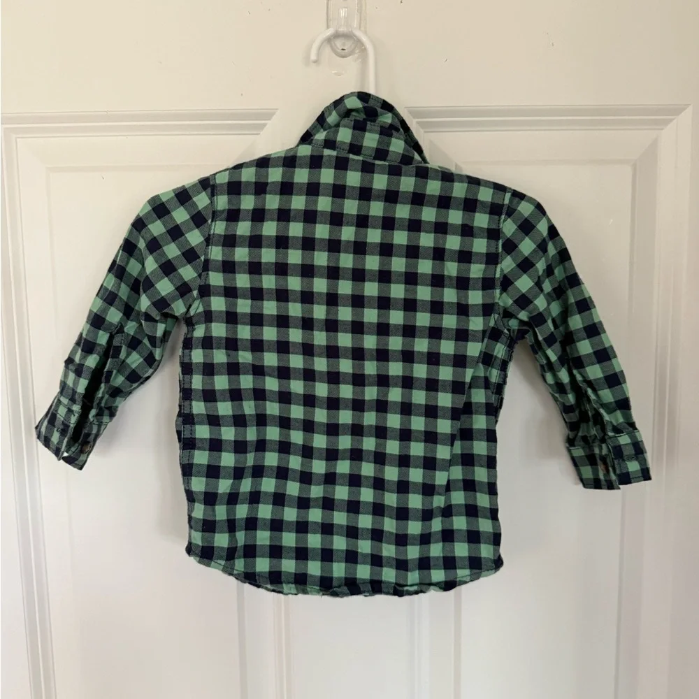 Carter's Baby Boy Green & Gray Plaid Long Sleeve Shirt: Size 12 months